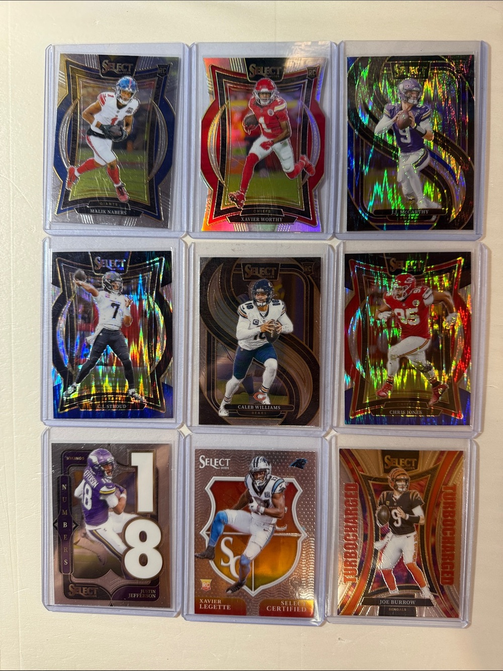 NFL Select Holographic Football Card Set - Black, Red, Silver, Purple, Blue